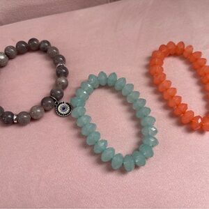 & Other Stories Beaded Bracelet Trio - Silver, Aqua, and Orange